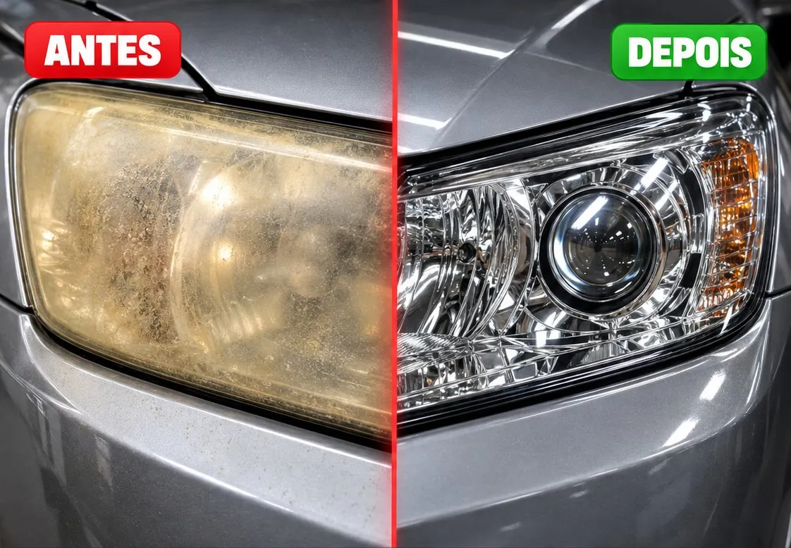 Antes e depois da restauração de um farol